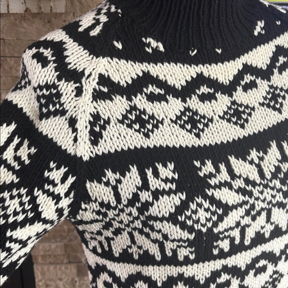 Ann Taylor black and white fair isle mock neck long sleeve sweater - Picture 3 of 15